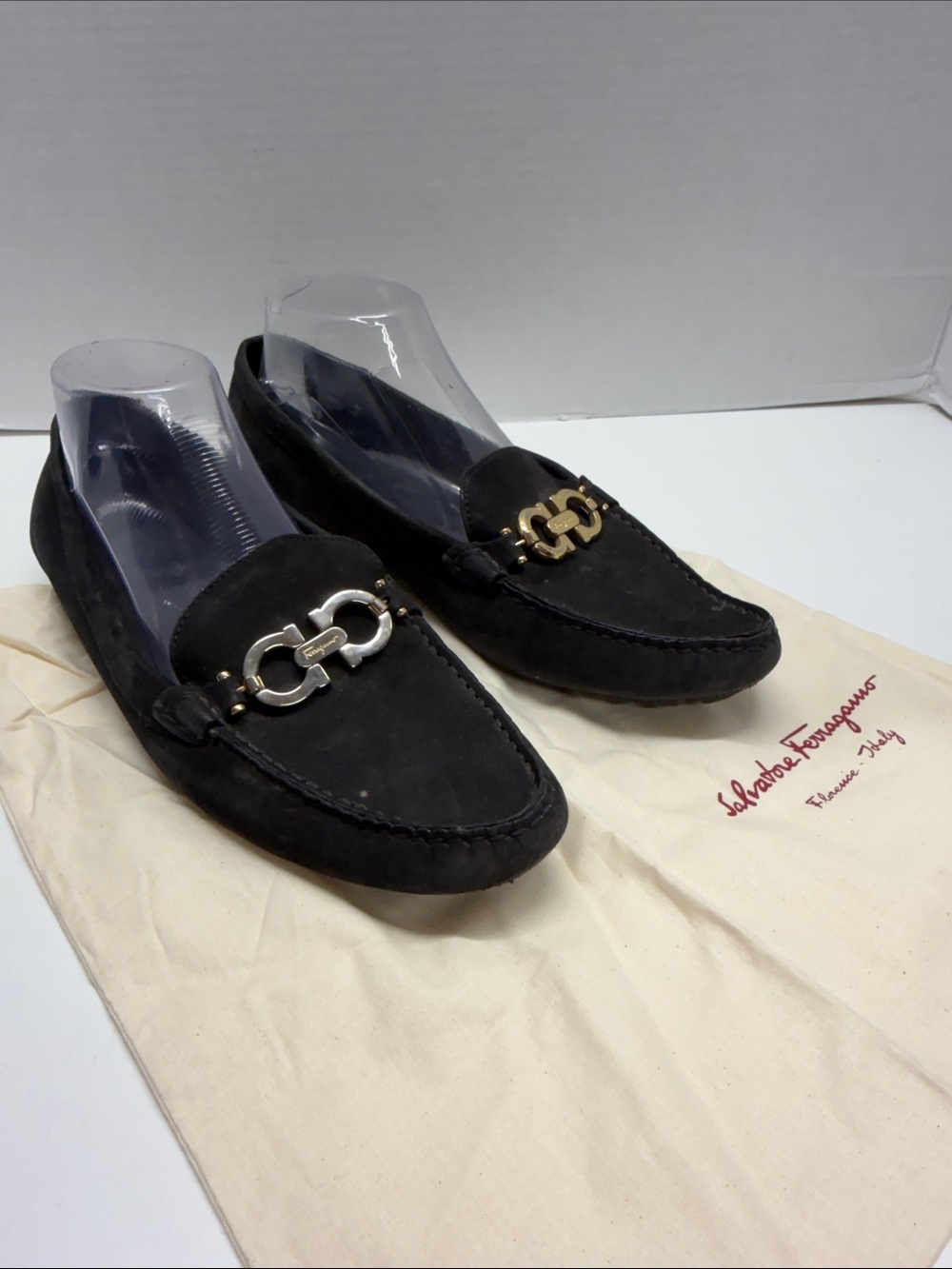 Salvatore Ferragamo Reversible Gancini Bit Suede Penny Loafer Shoes Black 11 B